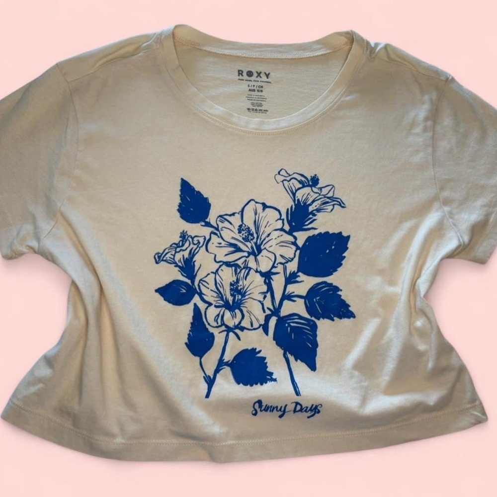 Roxy Blue Floral Graphic Crop Top